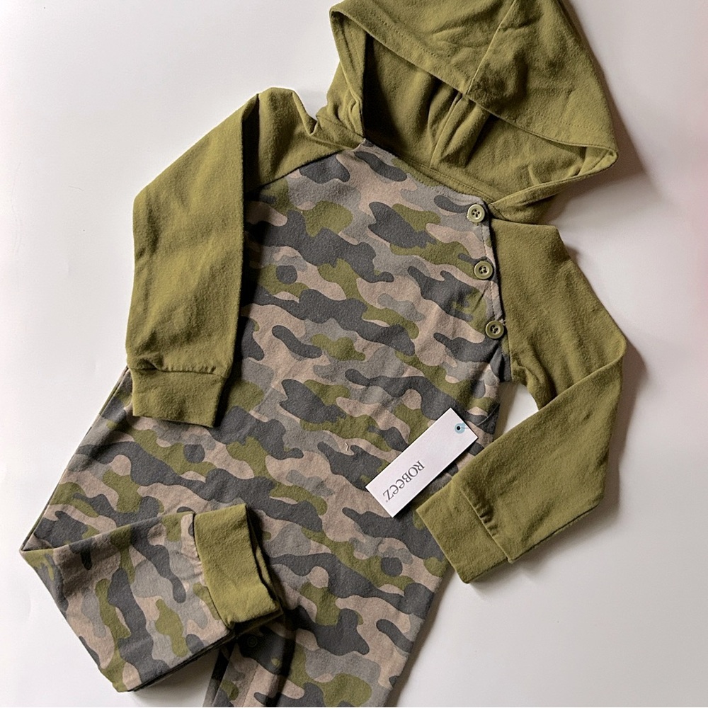 ROBEEZ Camouflage Hooded Long Sleeve Romper Olive Green